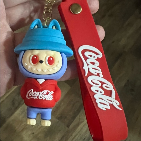 Coca-Cola Labubu Blue Hat Red Outfit Keychain - Picture 2 of 2